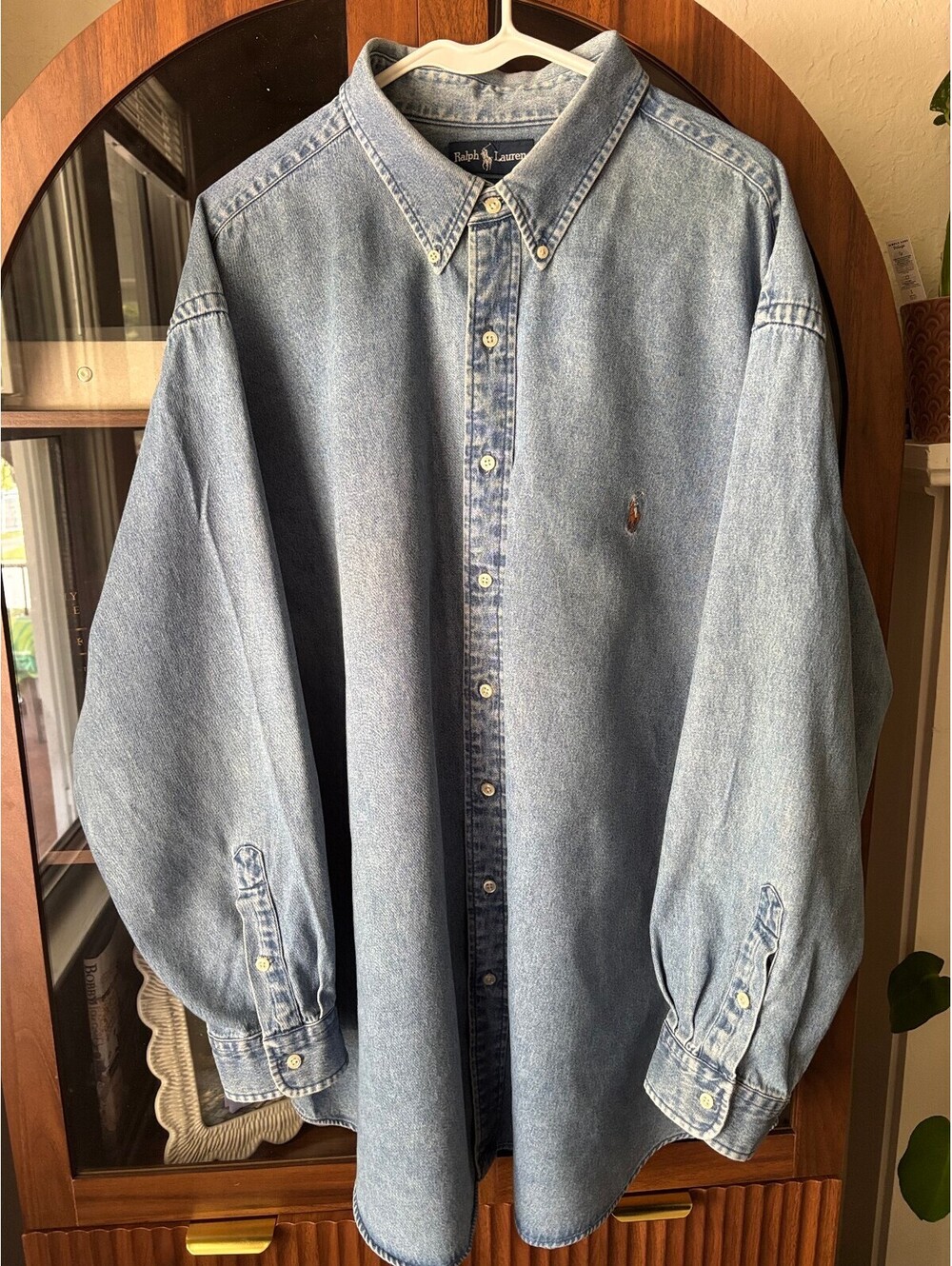 Vintage Ralph Lauren Denim Shirt 3X Big Light Wash Oversized Pony
